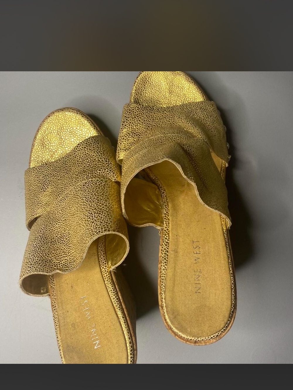 Nine West Metallic Gold Textured Slide Mules
